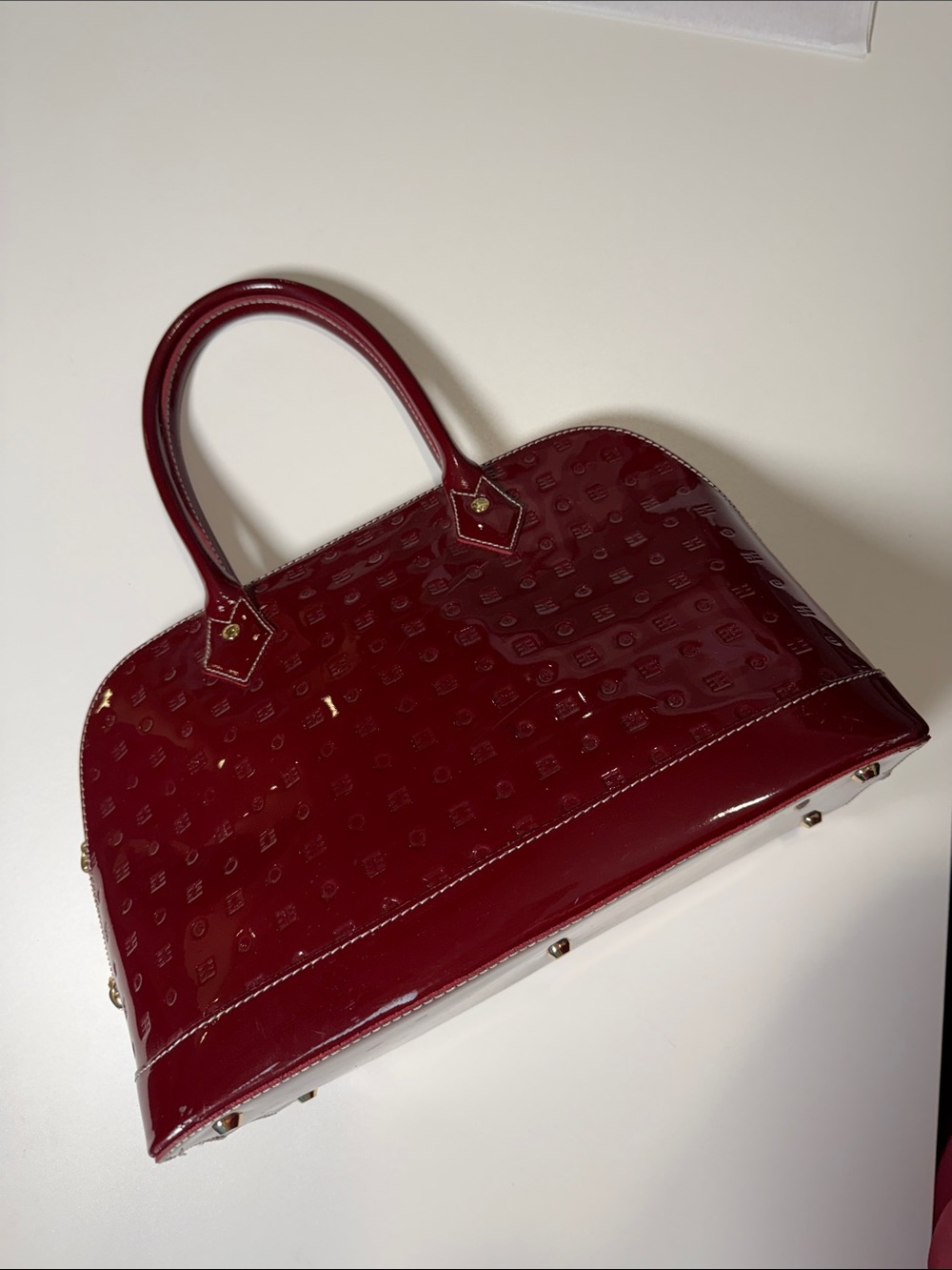 Patent Leather Dome Satchel in Deep Burgundy - Unbranded